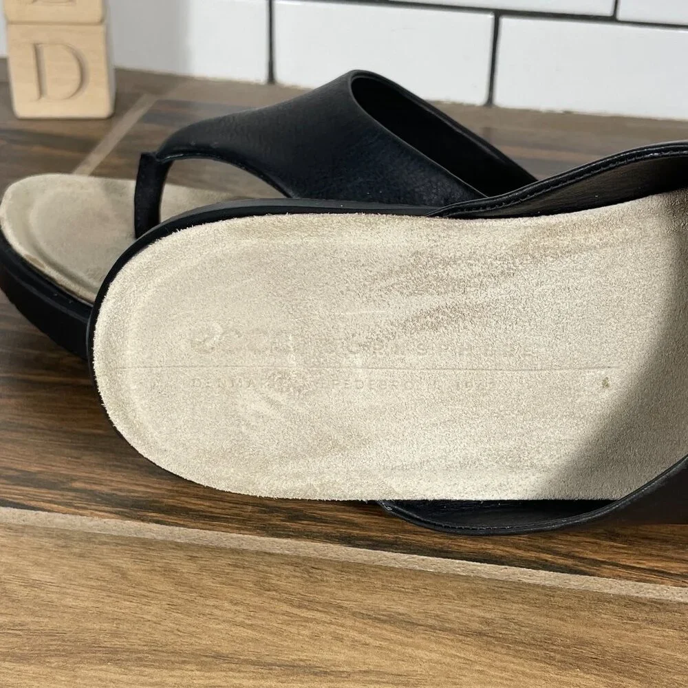 Ecco Corksphere Womens Size EU 39 Shoes Black Leather Platform Thong Sandal_12